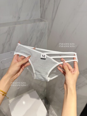 「KISS」闪闪惹人爱性感镂空纯欲网纱低腰绑带内裤纯棉裆薄款夏