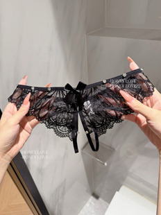 女纯欲蝴蝶结女士丁字裤 「HL」法式 柳丁镂空免脱诱惑性感蕾丝内裤