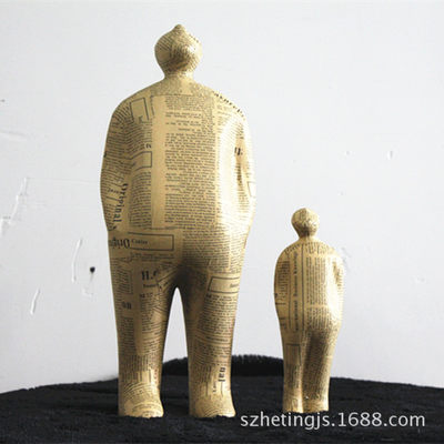 树脂工艺品homedeco父与子人偶公仔报纸人博古架人物雕塑摆