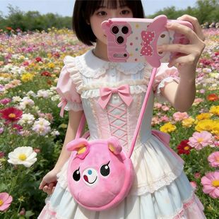 日系mezzopiano粉色钢琴兔毛绒包包斜挎小包可爱斜挎包甜妹女儿服