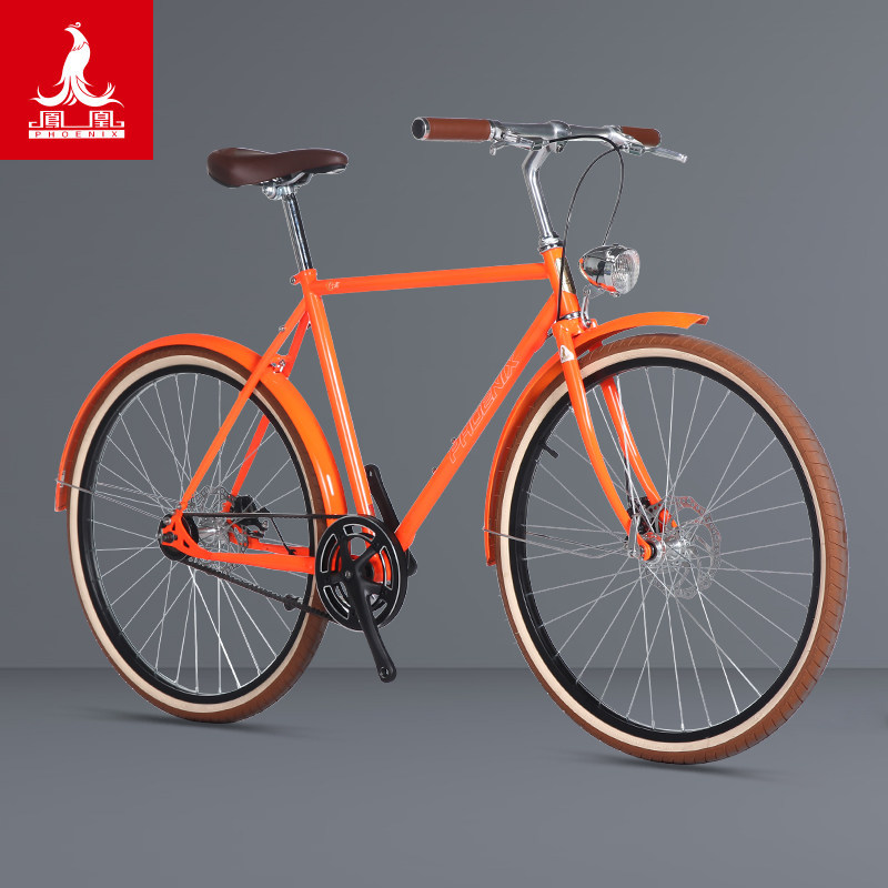 凤凰26寸复古自行车时尚街头英伦简约范免维护皮带传动男式单车