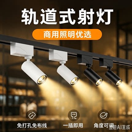射灯店铺商用服装店led天花灯超亮家用导轨式cob聚光背景墙轨道灯