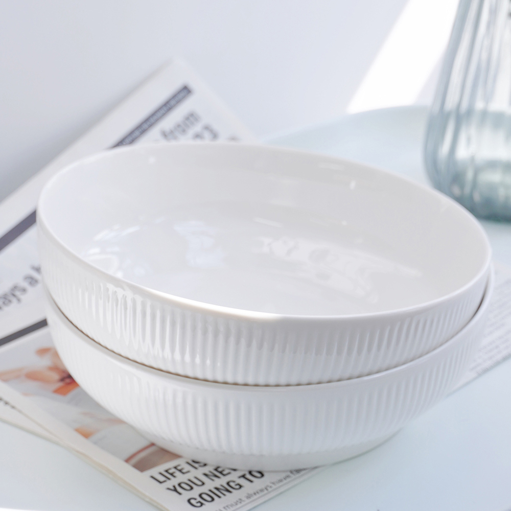 高颜值浮雕 厚实法式家用陶瓷9寸耐高温釉下彩大汤碗圆碗汤盆餐具