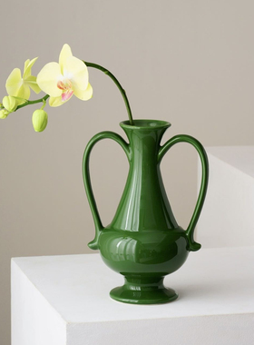 CoolerColour复古绿陶瓷花瓶花器干花水培插花家居艺术摆件小众