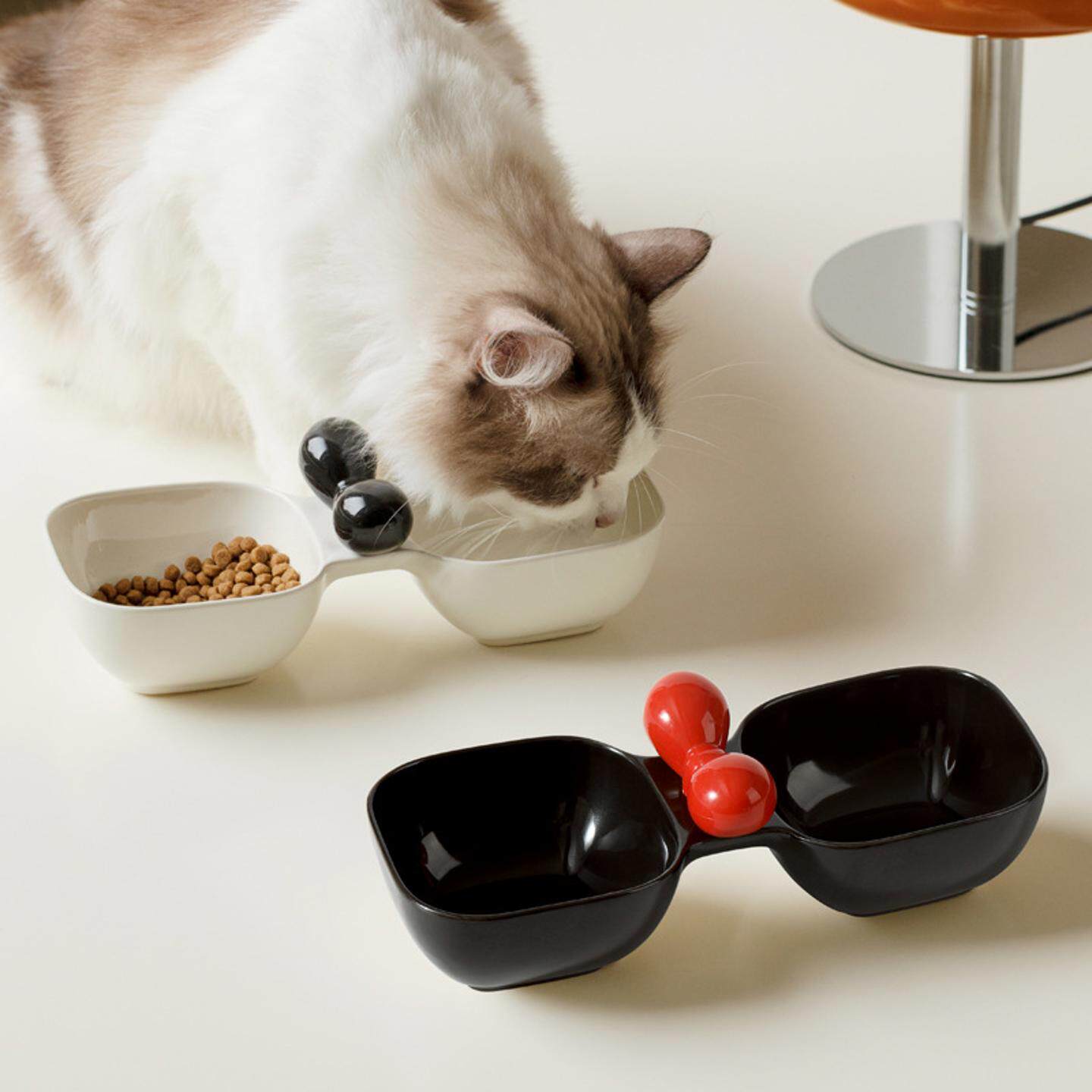 陶瓷小狗碗猫碗猫咪碗猫食盆宠物用品碗饮水碗零食罐头碗双碗一体