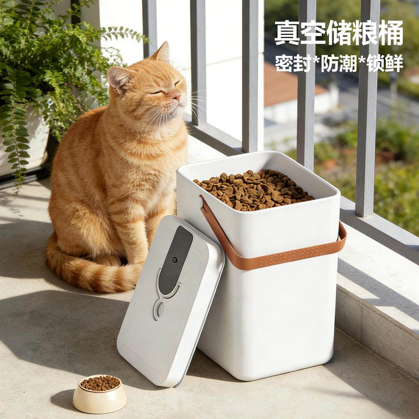 智能真空储粮桶13L大容量防潮保鲜猫粮桶冻干猫粮狗粮宠物密封桶