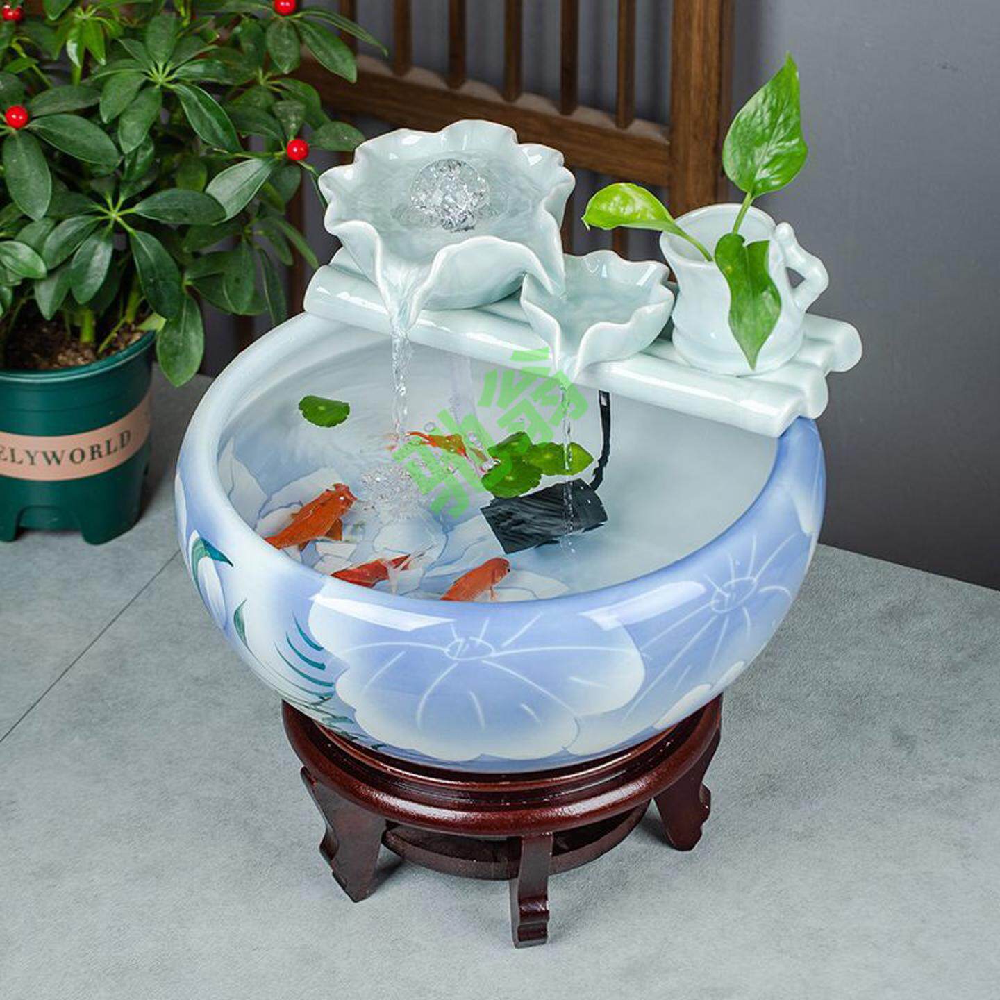 yut陶瓷鱼缸循环流水生才摆件招才景观金鱼缸乌龟缸陶瓷摆件客厅