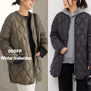 客供800蓬~JS副线别注款,绗缝葫芦格轻便羽绒服,无领中长外套