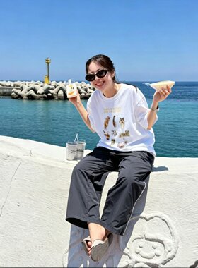 日D~100%棉！超萌猫咪印花t恤，无法抗拒的休闲减龄卡通短袖衫