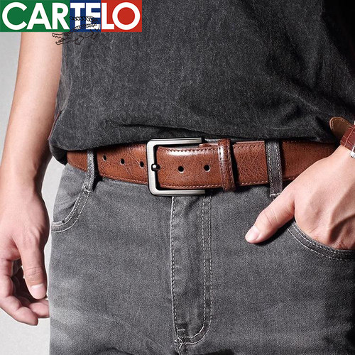 cartelo真品老式皮带男裤带针扣复古商务休闲新款牛仔裤腰带耐磨