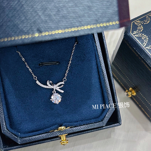 超闪蝴蝶结s999纯银项链女轻奢小众高级感锁骨链送闺蜜生日礼物