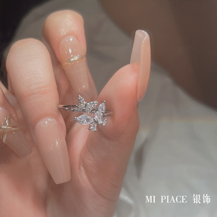 纯银蝴蝶戒指女轻奢冷淡风高级感可调节食指开口戒送女生闺蜜礼物