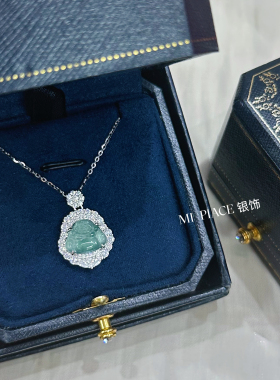 天然翡翠弥勒佛项链女纯银新中式轻奢小众设计送女生闺蜜生日礼物