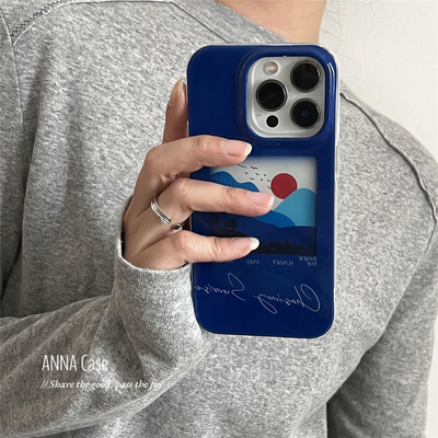 艺术感深蓝色诗意插画苹果手机壳