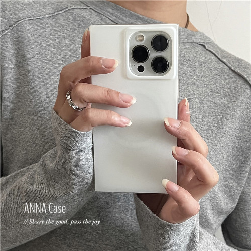 高级简约白色光面方形磁吸手机壳