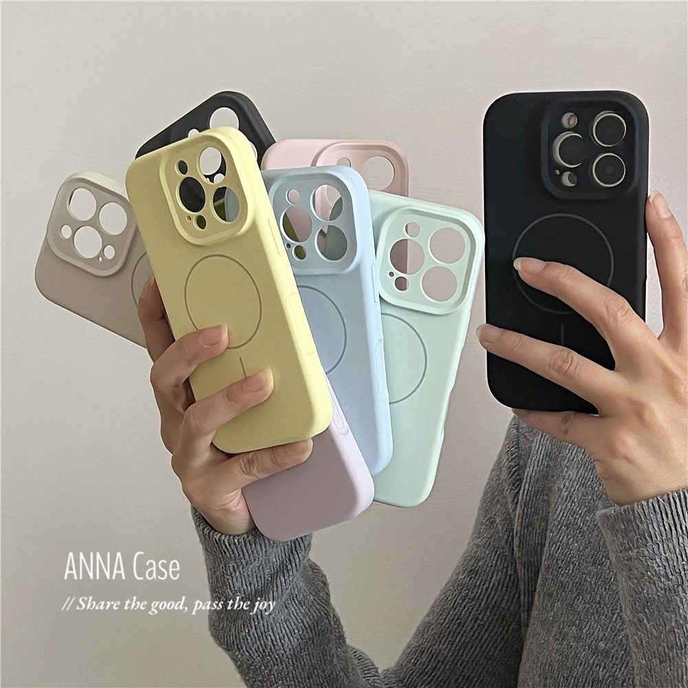 高级简约纯色液态硅胶磁吸手机壳