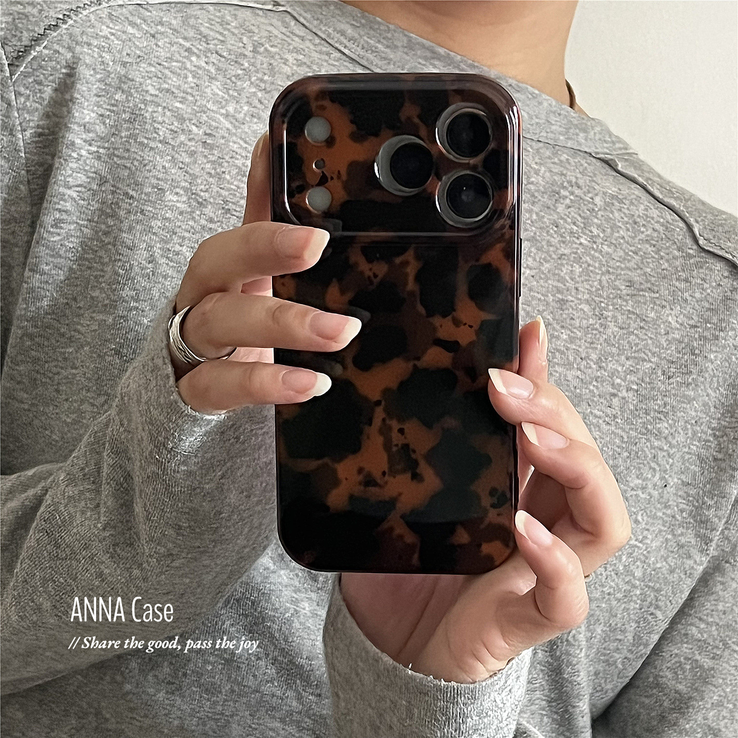 ANNACASE韩国ins秋冬高级玳瑁纹手机壳适用iphone17promax苹果14光面17pro新款15pro软壳16Promax防摔保护套