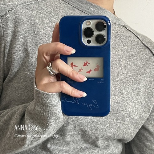 小众深蓝色自由金鱼苹果手机壳