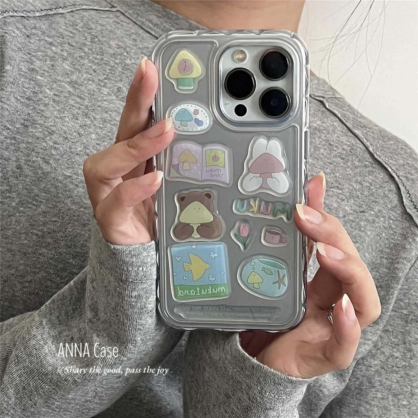 小众银色DIY滴胶卡通贴纸手机壳