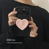 ANNACASE高级小众黑粉色爱心支架适用iphone16promax苹果15手机壳11新款 12pro硅胶14全包13Promax防摔保护套