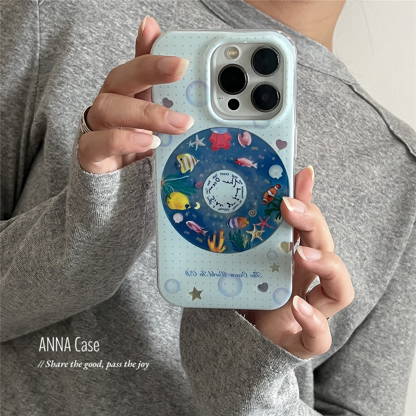 浅蓝小鱼泡泡海蓝世界手机壳