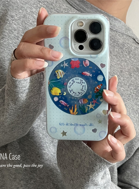 ANNACASE浅蓝小鱼泡泡海蓝世界手机壳适用iphone16promax苹果15光面16pro新款15pro软壳14Promax防摔保护套16