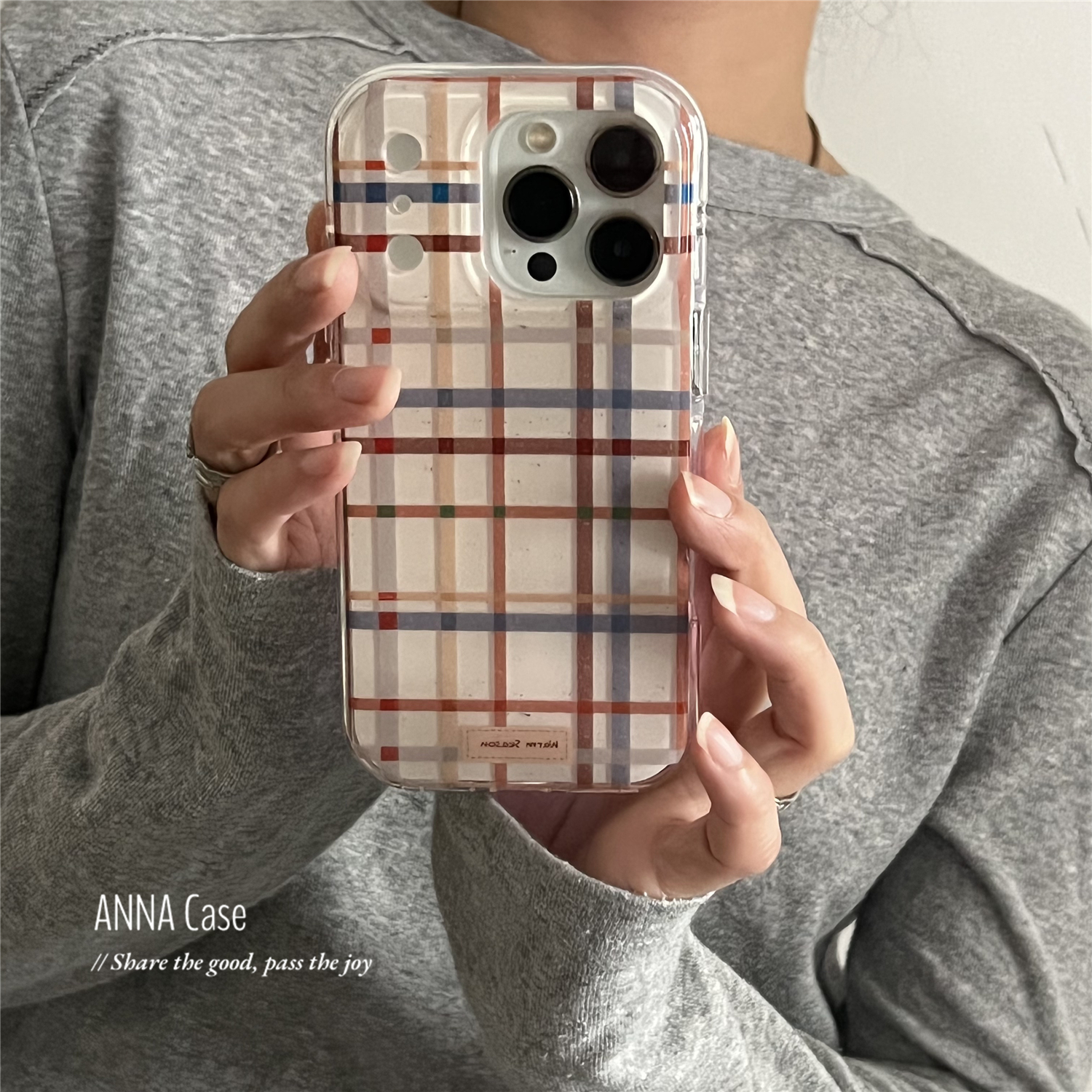 小众少女温柔米棕色格纹手机壳