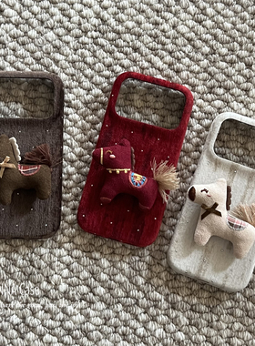 ANNACASEins秋冬小马公仔吉祥物毛绒闪钻适用苹果17promax手机壳iphone17全包15软16promax防摔保护套14女13