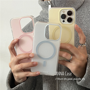 ANNACASE韩国ins少女奶油粉蓝黄色磨砂磁吸手机壳适用于iPhone16pro新款15promax苹果13全包14防摔保护套12软