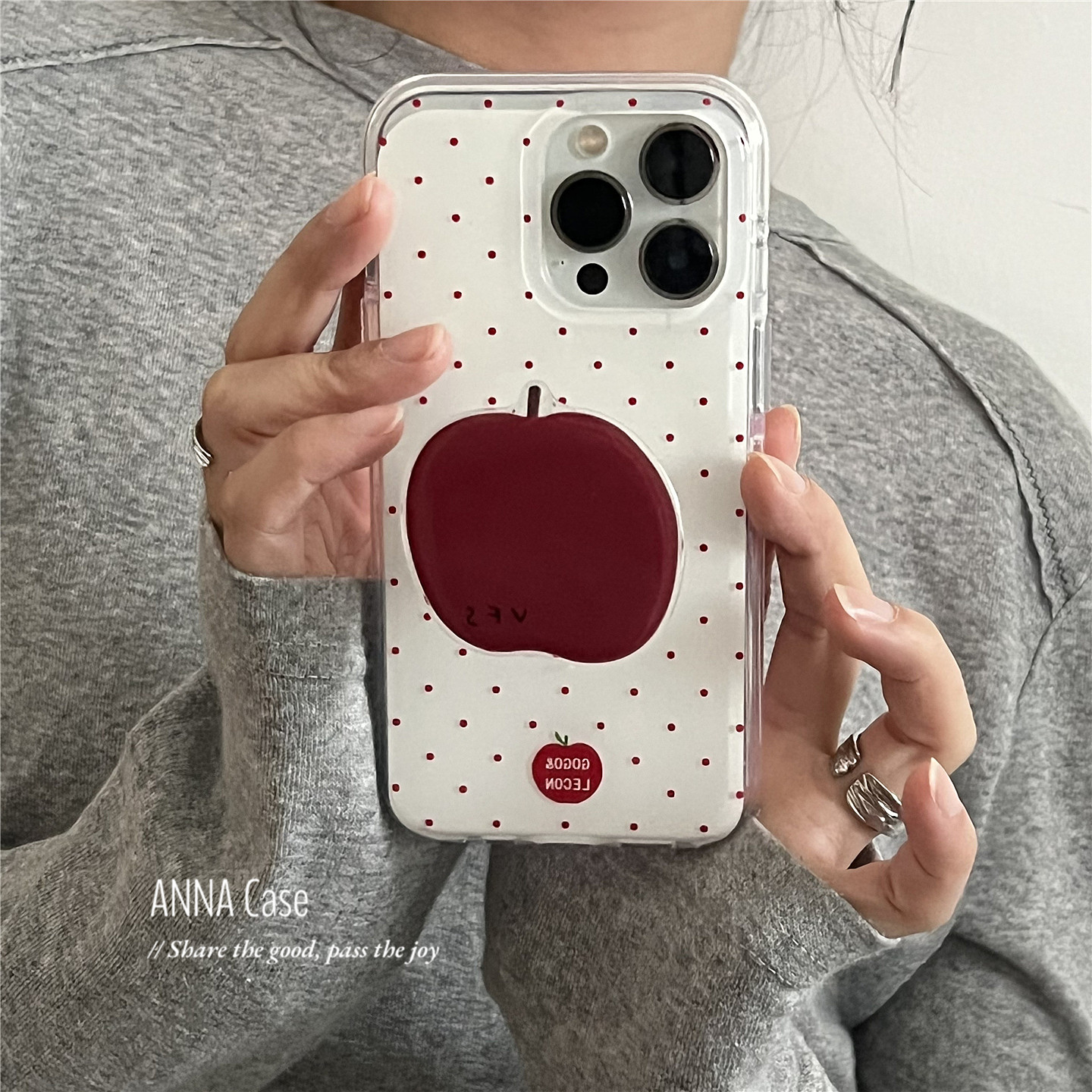 ANNACAS韩系氛围感红色小波点苹果支架手机壳适用iphone16promax苹果15光面13新款16pro软14Promax防摔保护套