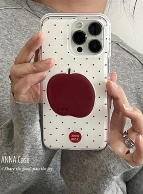 ANNACAS韩系氛围感红色小波点苹果支架手机壳适用iphone16promax苹果15光面13新款16pro软14Promax防摔保护套