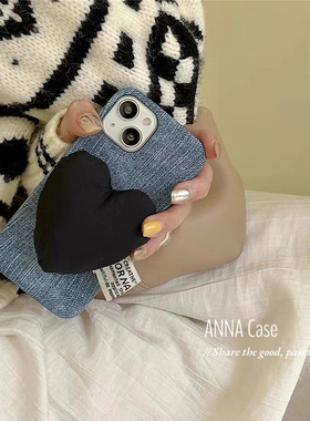 ANNACASE韩国ins牛仔蓝爱心手机壳适用iphone17promax苹果13超薄14pro新款15pro软16Promax防摔保护套16少女