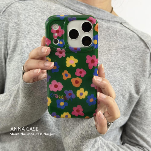 复古绿油画彩色小花17手机壳