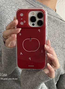 ANNACASEins简约红色线条苹果英文手机壳适用iphone17promax苹果16小众16promax新款15pro女14防摔保护套17软