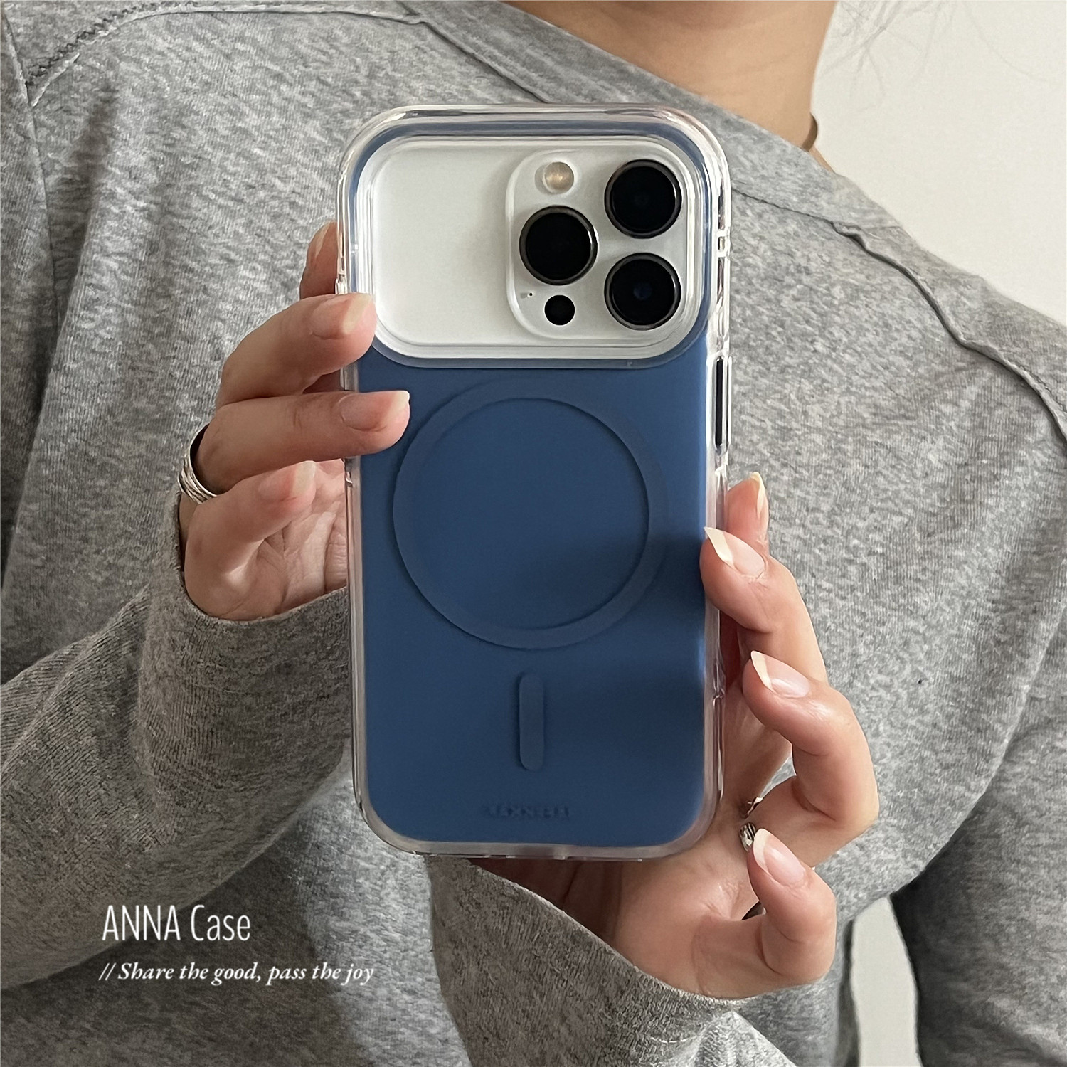 ANNACASE高级极简湛蓝磁吸手机壳适用iphone17promax苹果14磨砂17pro新款15pro软壳16Promax防摔保护套16全包