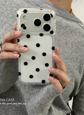 ANNACASEins少女简约透明磨砂黑色波点适用苹果17promax手机壳iphone16全包17pro新款15软16promax防摔保护套