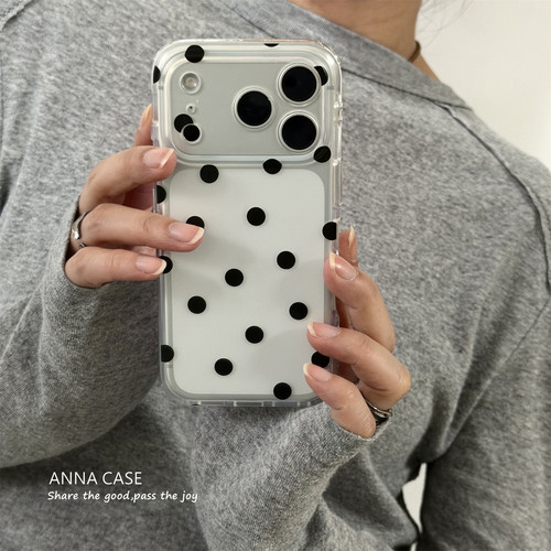 少女简约透明磨砂黑色波点手机壳