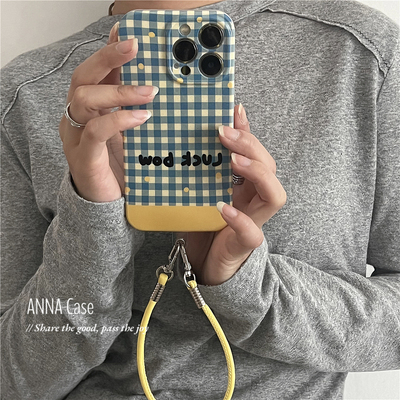 ins可爱撞色黄蓝格子波点手机壳