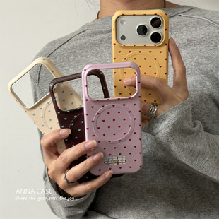 ANNACASEins少女撞色满屏小爱心菲林磁吸适用苹果17promax手机壳iphone15pro新款17硬壳16promax半包保护套17