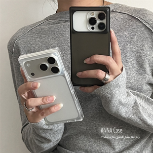 ANNACASE高级简约透明黑白磨砂方形手机壳适用iphone17promax苹果17新款 15pro全包16Promax防摔保护套14男女