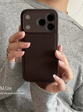 ANNACASE高级秋冬复古深棕皮质手机壳适用iphone17promax苹果14全包17pro新款15pro软壳16Promax防摔保护套16