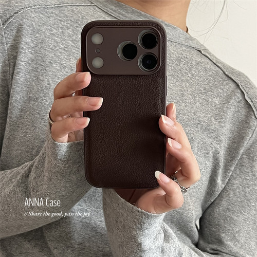 高级秋冬复古深棕皮质苹果手机壳