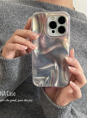 ANNACASE高级设计晕染银粉水波纹适用苹果17promax手机壳iphone14小众15pro新款全包软壳16promax防摔保护套