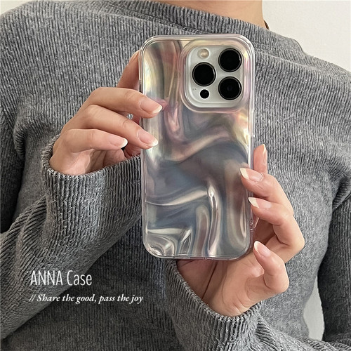 ANNACASE高级设计晕染银粉水波纹适用苹果17promax手机壳iphone14小众15pro新款全包软壳16promax防摔保护套