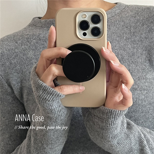 ANNACASE高级设计感卡其黑色磁吸支架手机壳适用于iPhone17pro新款16promax苹果15pro全包13液态硅胶保护套14