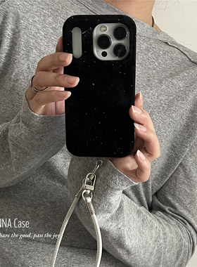ANNACASE秋冬黑色星空丝绒细闪挂绳适用iphone17promax苹果17手机壳13新款14女款5pro全包16Promax防摔保护套