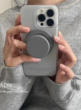 ANNACASE韩国ins高级银灰色磨砂磁吸支架手机壳适用于iPhone17pro新款16promax苹果15全包14防摔保护套16软壳