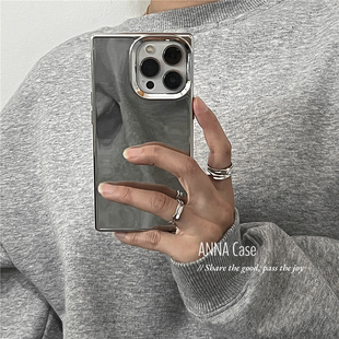ANNACASE高级小众冷淡风银色方形适用于iphone17promax苹果14手机壳16新款 15pro硅胶16promax防摔保护套13软