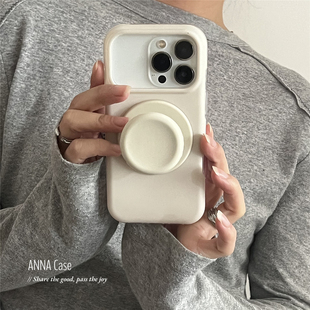 ANNACASE简约高级象牙白磁吸硅胶支架手机壳适用iphone17promax苹果14软17pro新款 15pro防摔16Promax保护套16