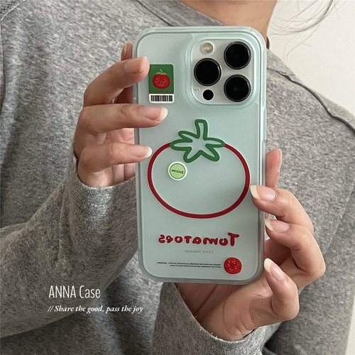 小众设计透蓝线条番茄全包手机壳